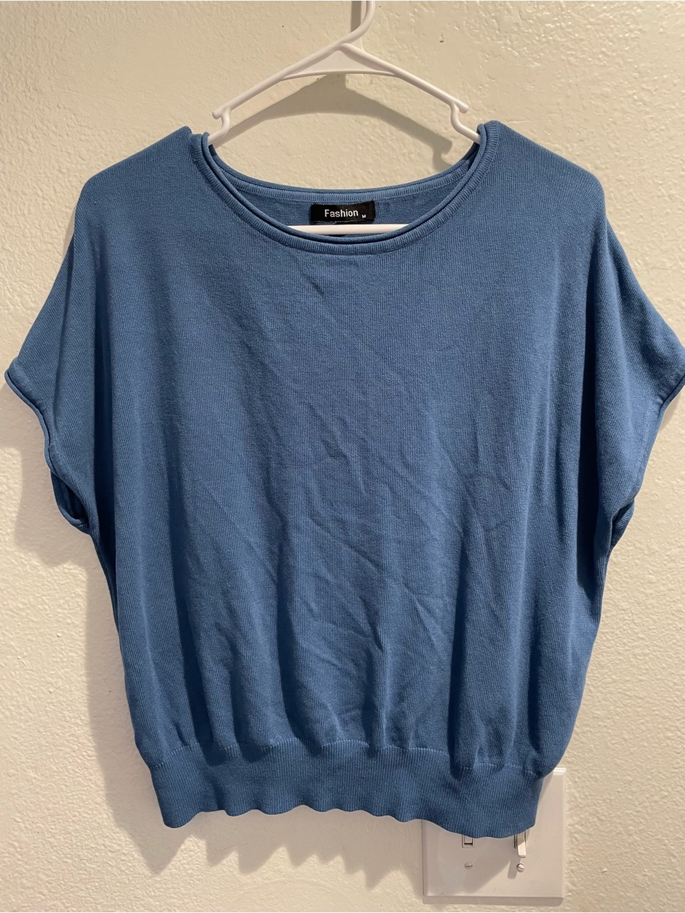 💙 Boho Slate Blue Dolman Knit Cap Sleeve Sweater M